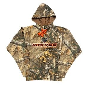 Wolves Hockey Realtree Camo Hoodie Mens Medium Brown Orange Camouflage